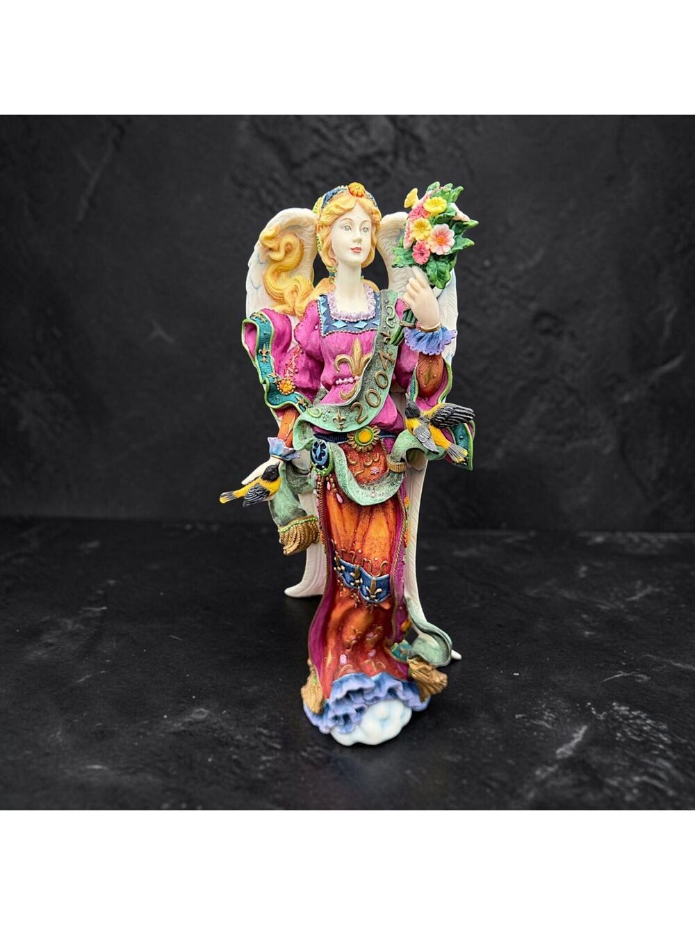 Rare Handmade Lenox Suzanne 2004 Angel of Glory 13" Angel Figurine Birds Flowers